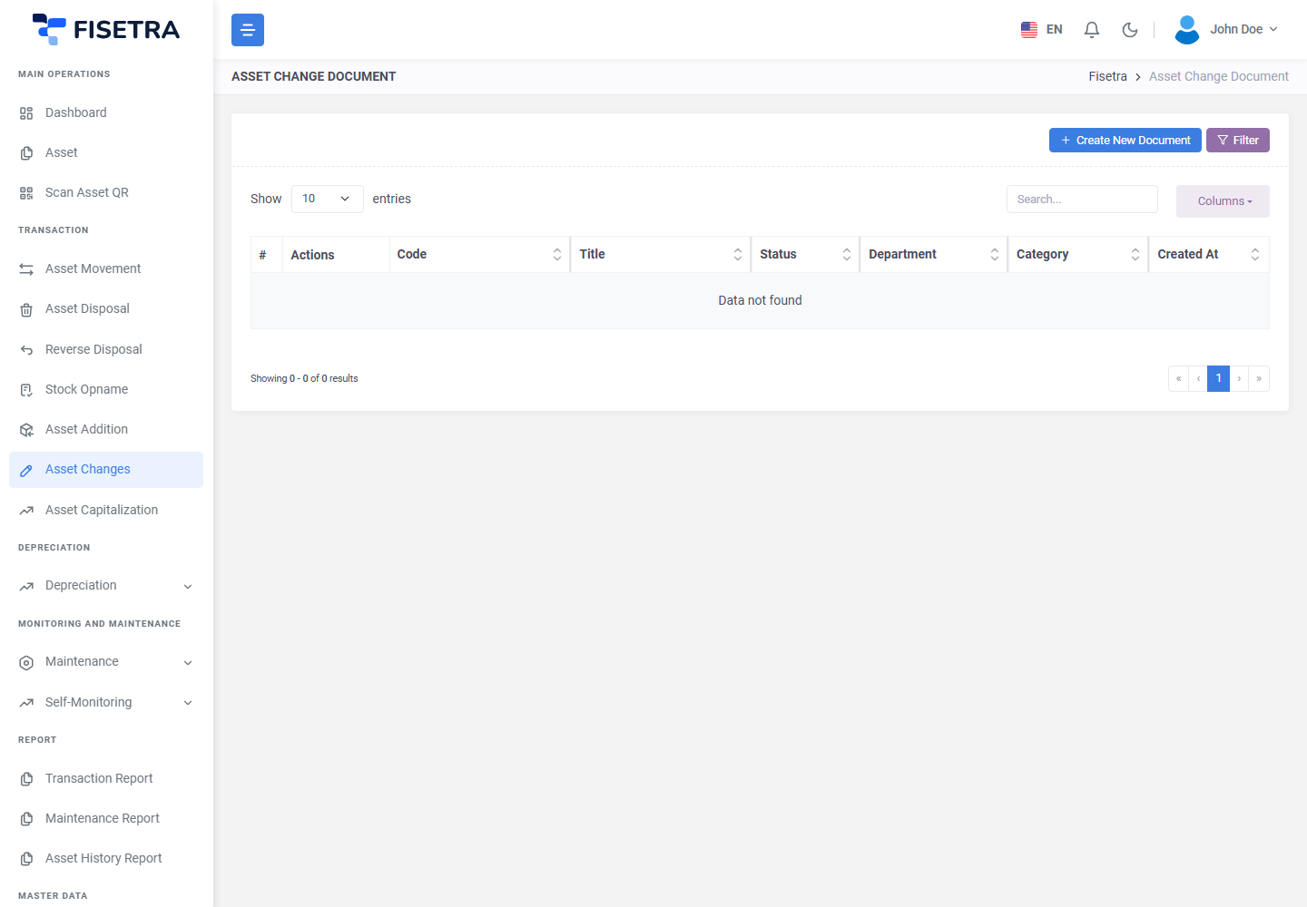 The Asset Changes document list