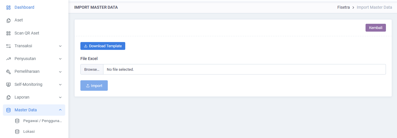 Master-data import: template download and workbook upload