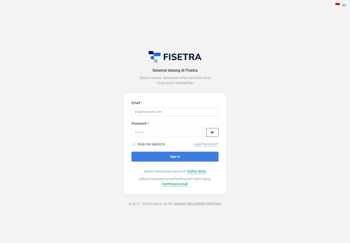 Halaman login Fisetra